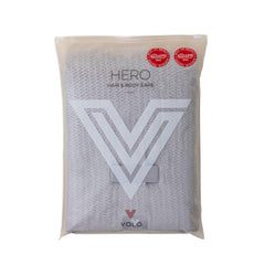 VOLO Hero Luna Gray hair towel wrapped for hands-free drying and reduced frizz