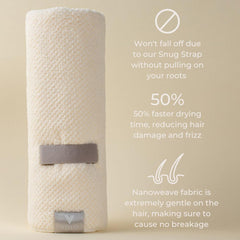 VOLO Soft Scrunchie Nanoweave shown absorbing water while hair is held up.