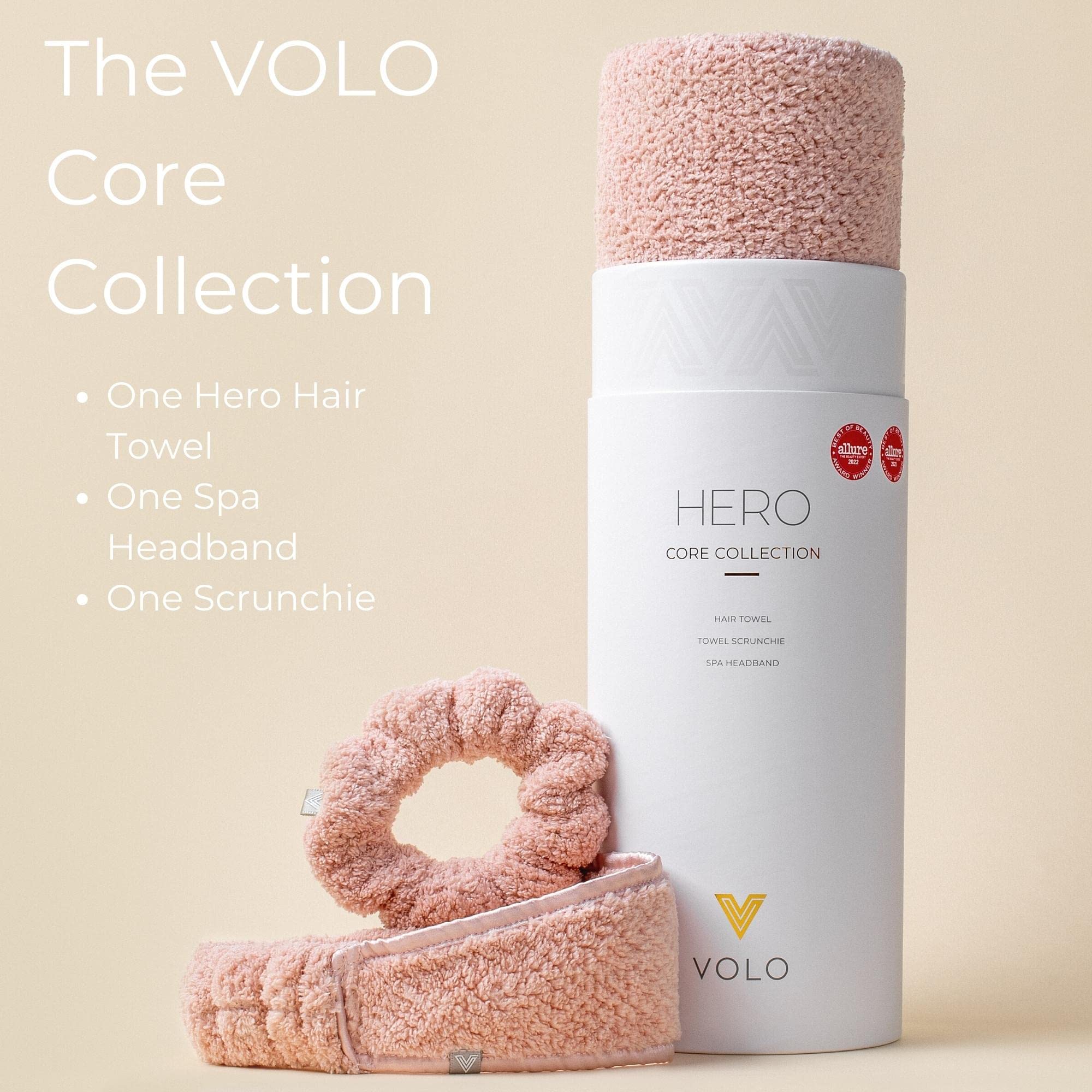 VOLO Cloud Pink set on vanity shows cohesive color and styling options.