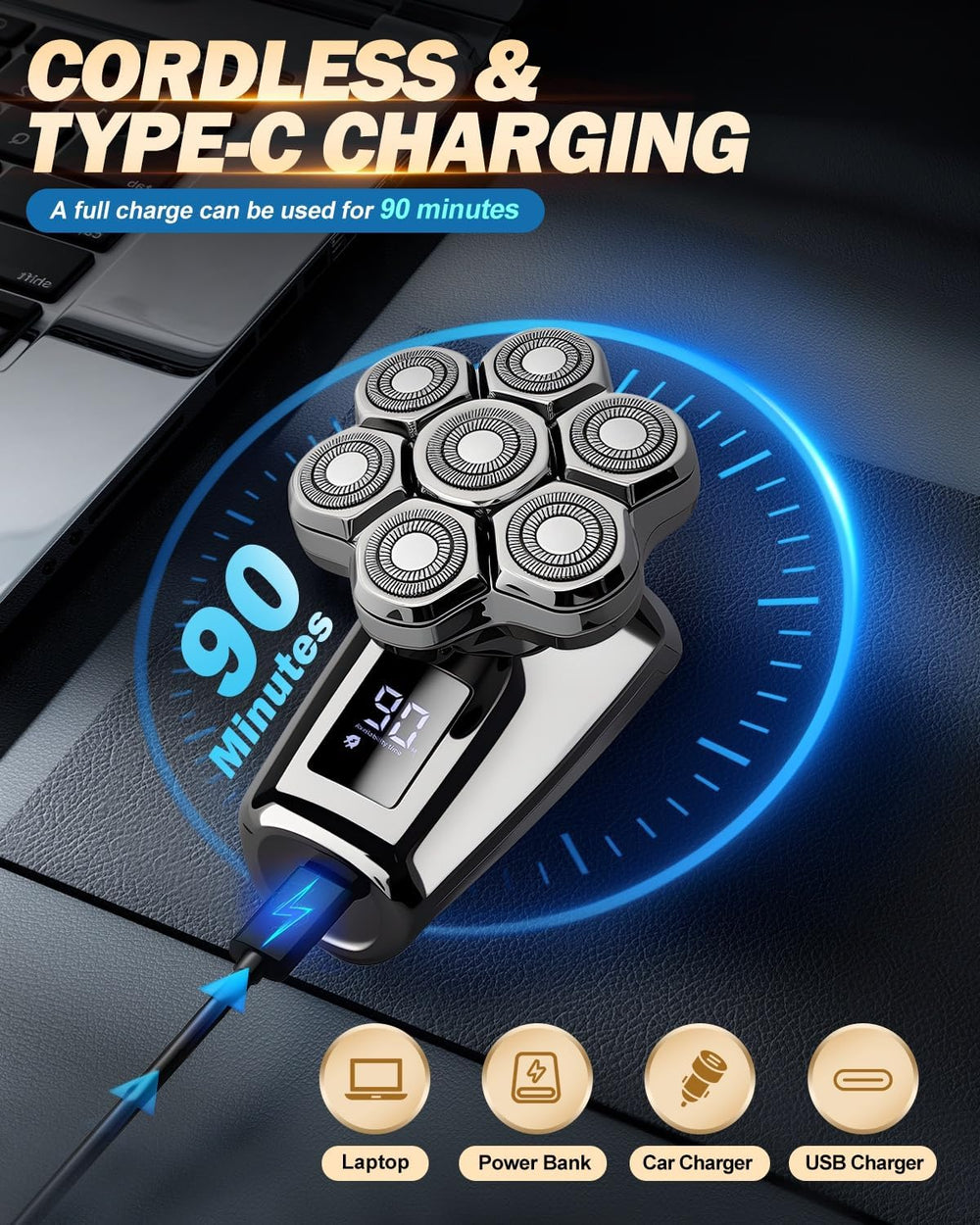 Voph head shaver USB-C charging port for quick top-ups