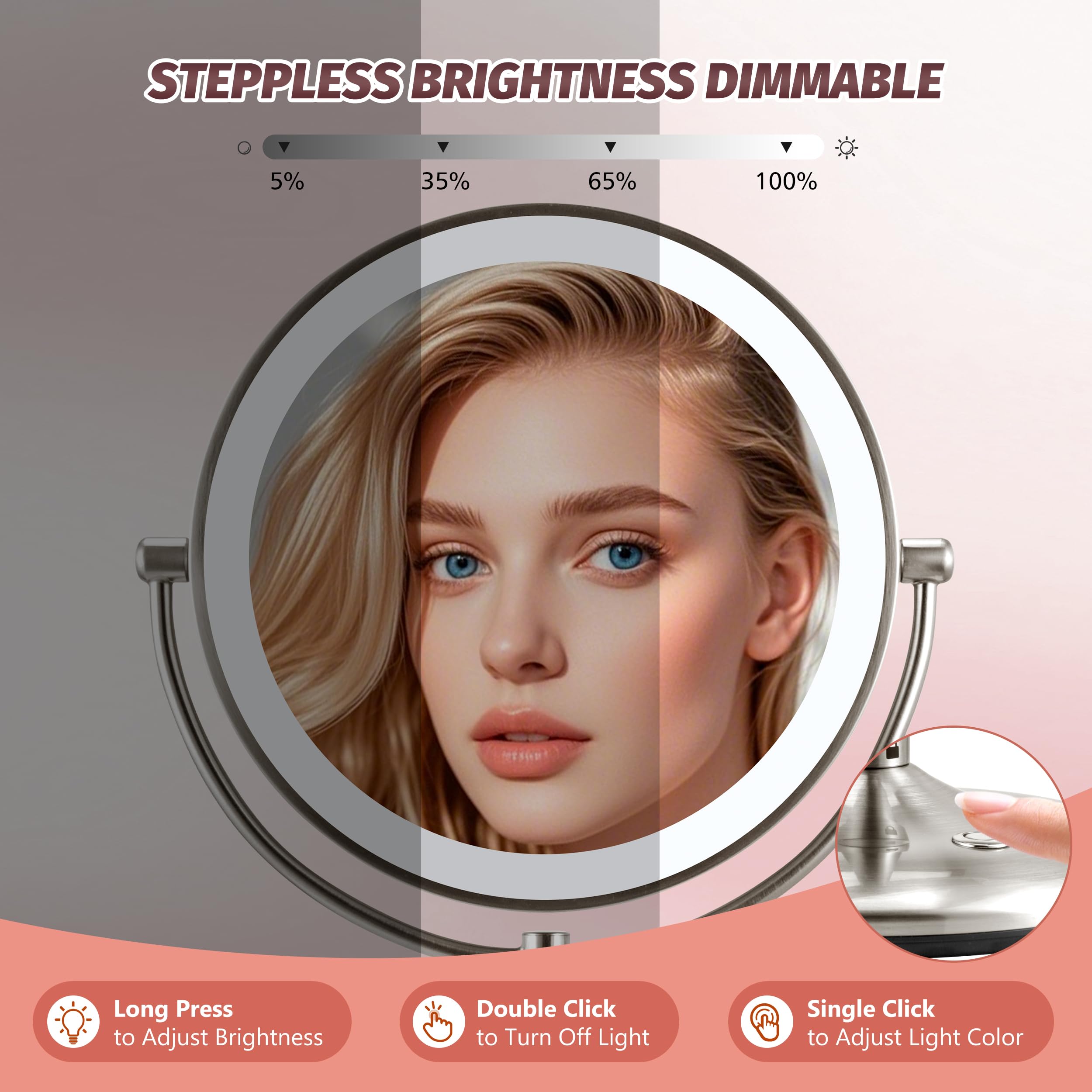 VORREMIRR 9in mirror brightness range 200-1800 lux for different environments.