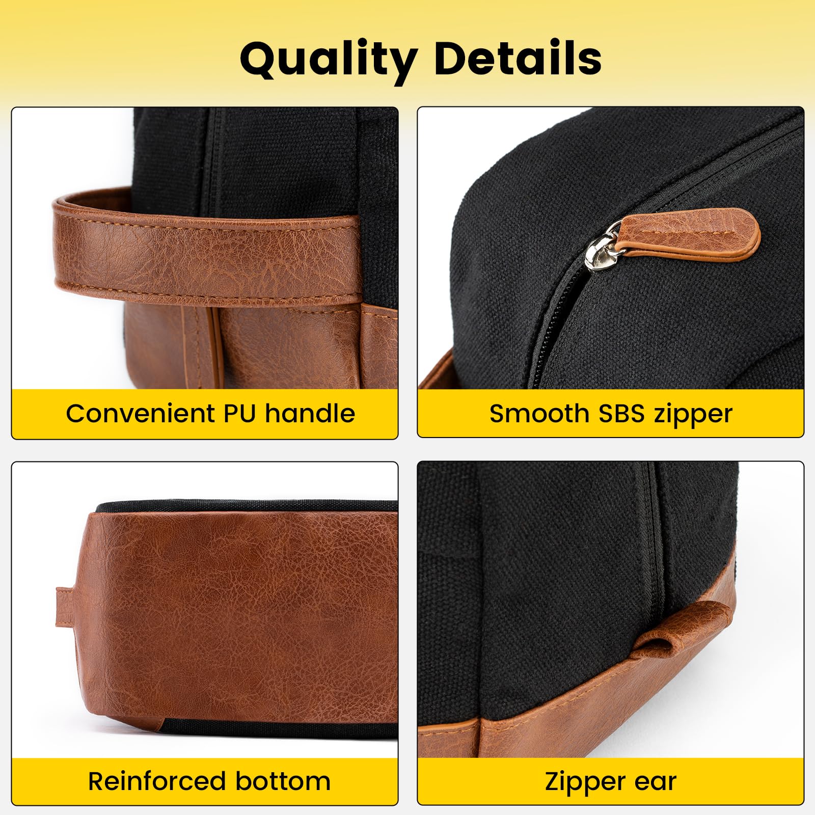 Vorspack canvas shaving bag front pocket provides quick access to essentials.