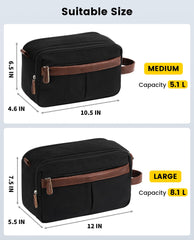 Vorspack Canvas Toiletry Bag water-resistant exterior protects contents from splashes during travel.