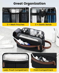 Vorspack Canvas Toiletry Bag wet/dry separation keeps damp items away from dry essentials.