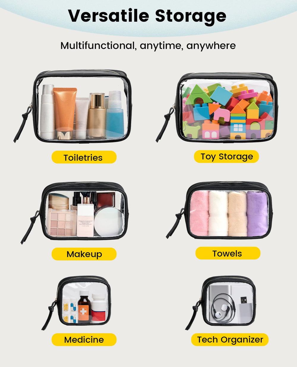 Vorspack travel makeup bag clear sides highlight quick item spotting and fast security checks.