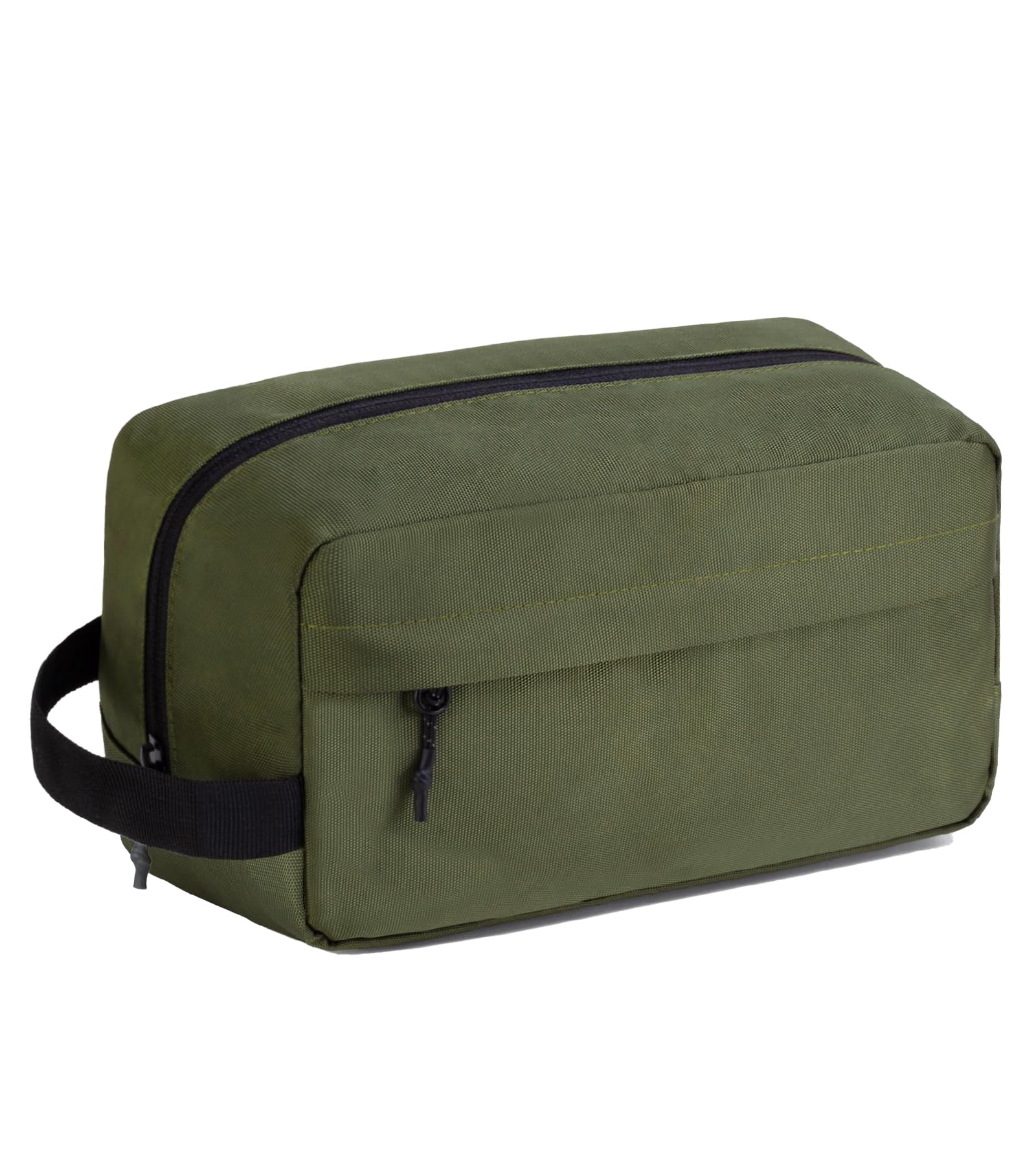 Vorspack travel toiletry bag army green front view highlighting organized storage for quick packing.