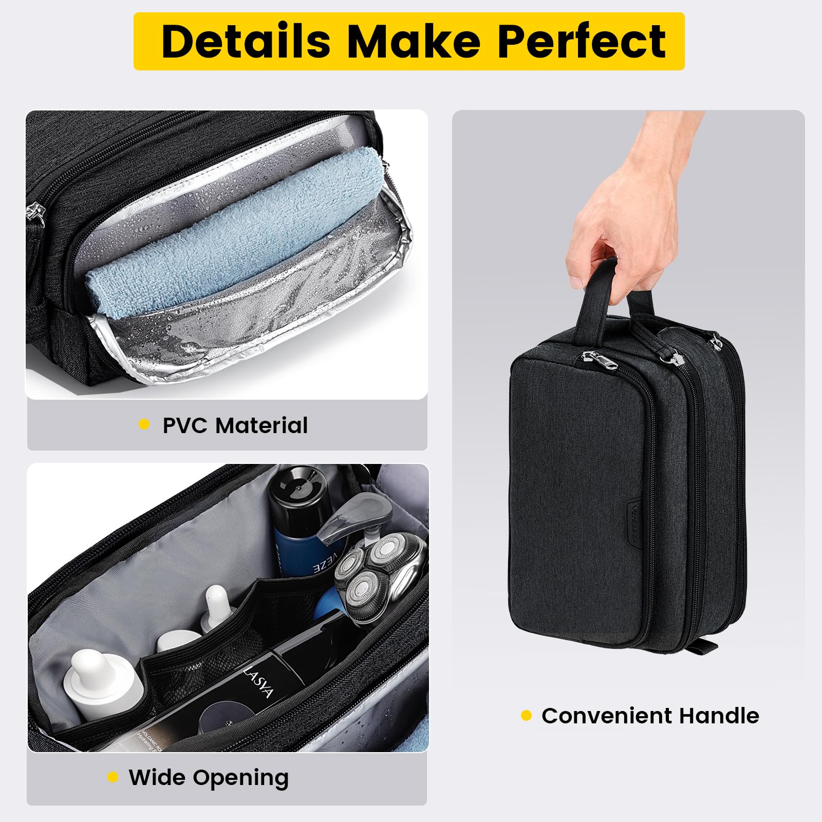 Vorspack Travel Toiletry Bag dual zipper opening enables quick item retrieval