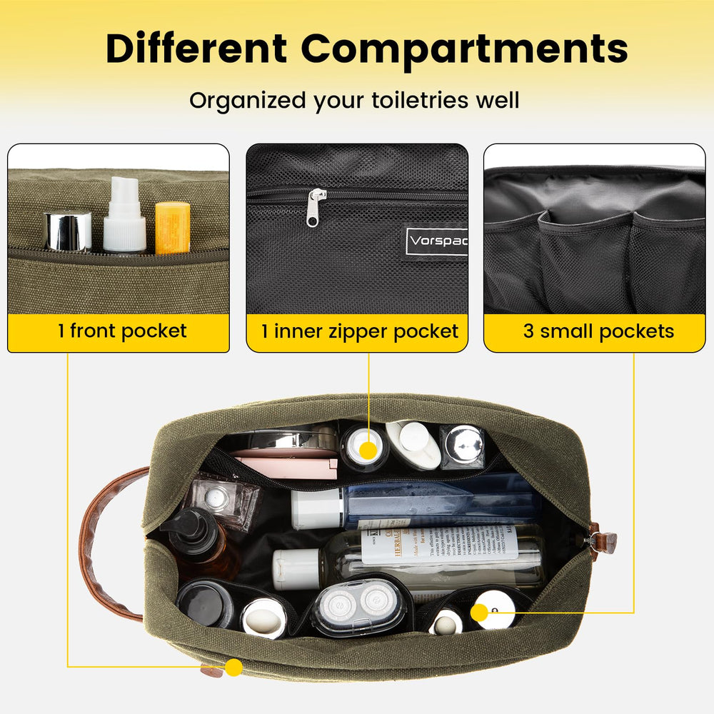 Vorspack Travel Toiletry Bag front-pocket layout for easy grab-and-go items