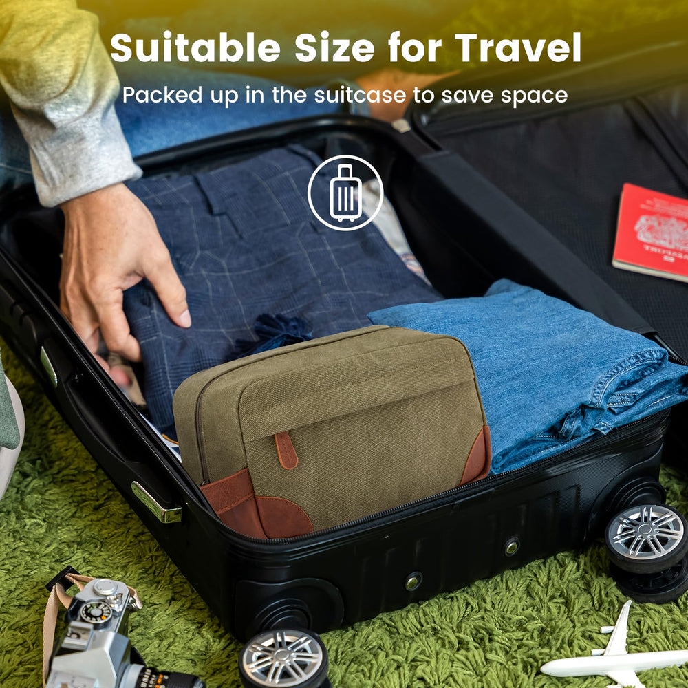 Vorspack Travel Toiletry Bag green on counter highlights portable organization