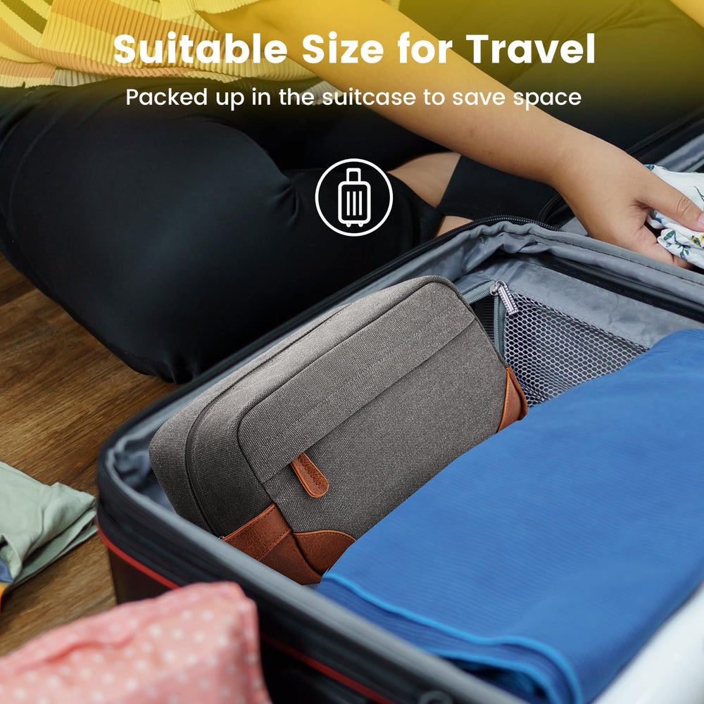 Vorspack Travel Toiletry Bag in use during travel demonstrates versatile organization.