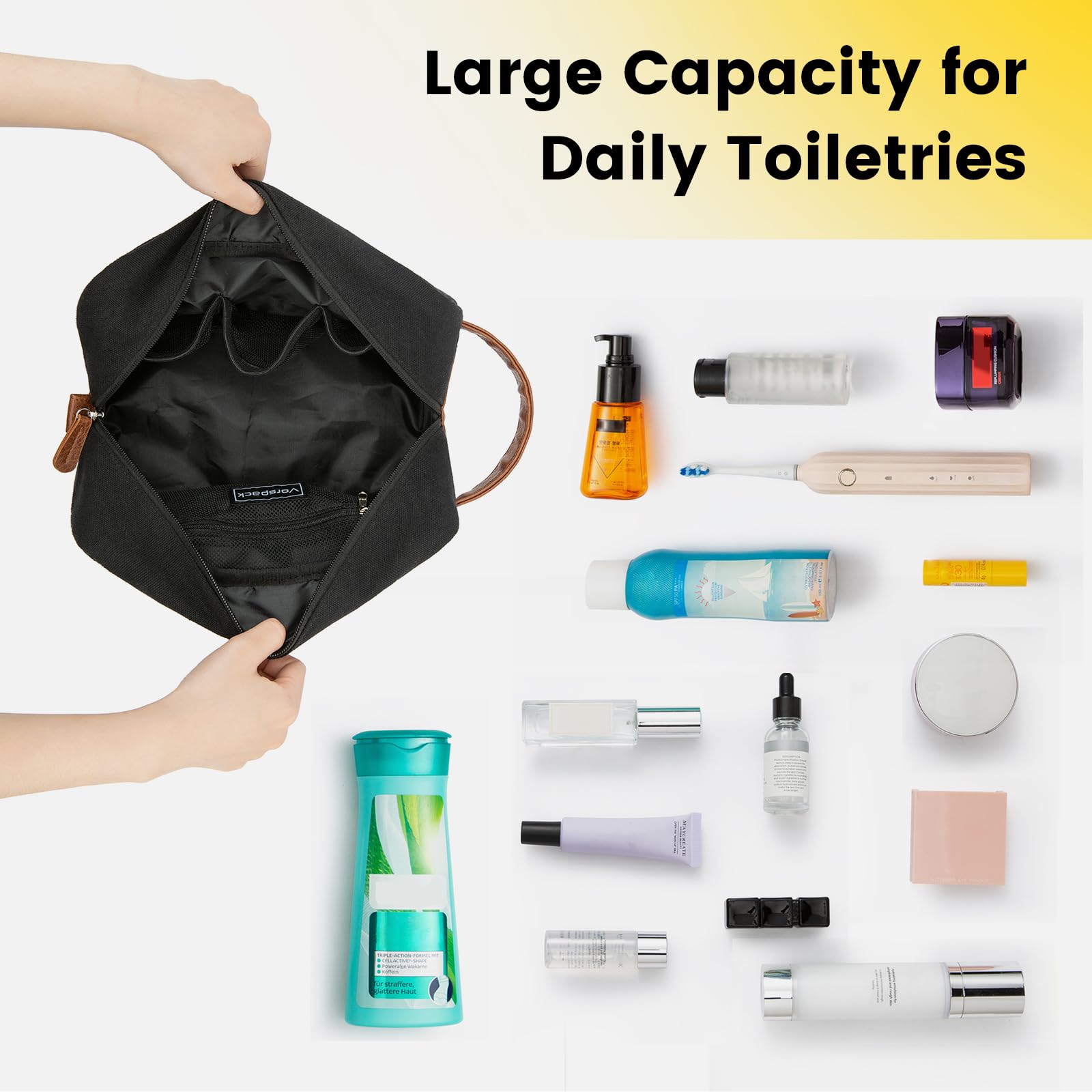Vorspack Travel Toiletry Bag leather-reinforced bottom supports shape and durability