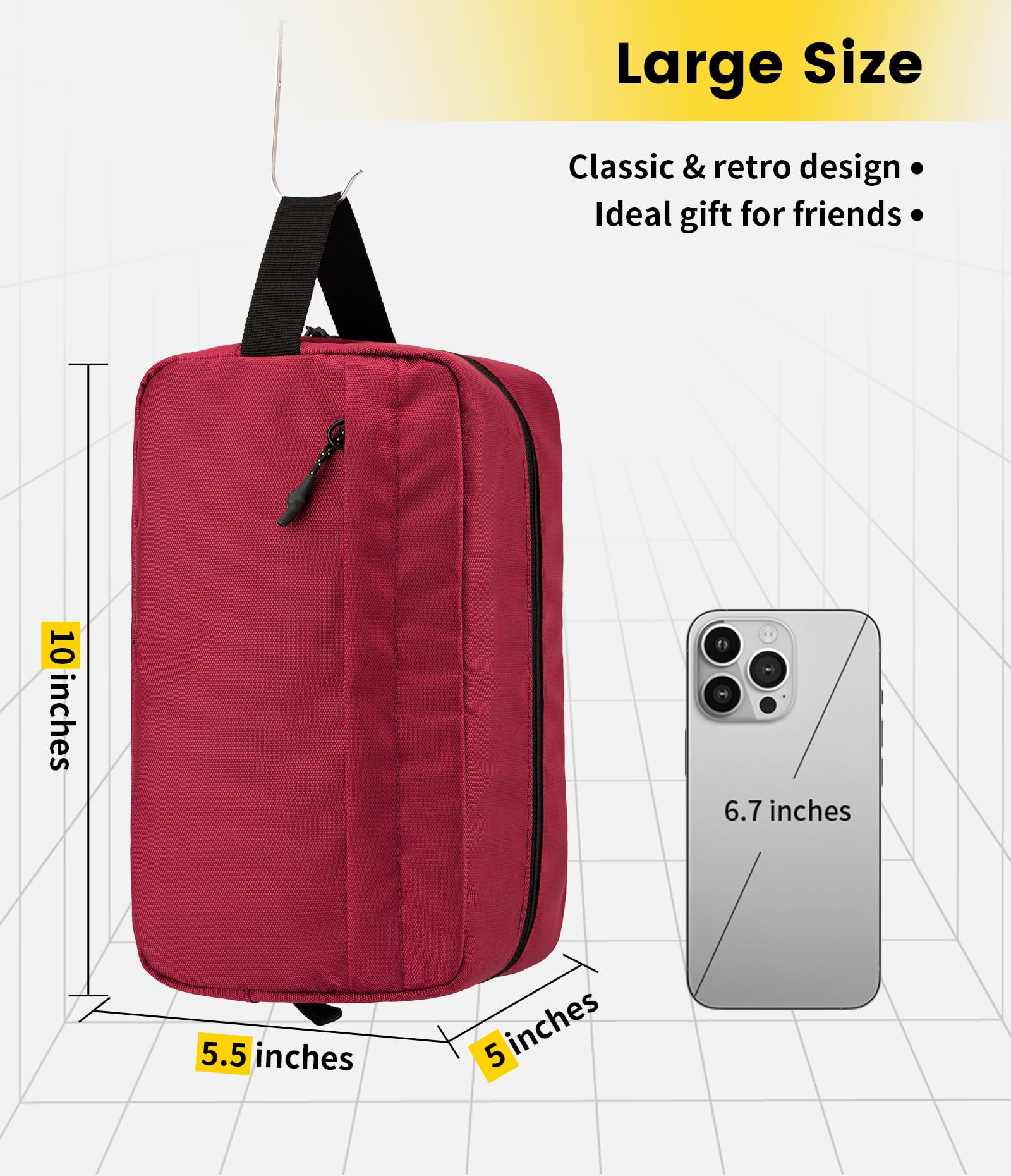 Vorspack maroon toiletry bag front pocket for quick items and extra storage