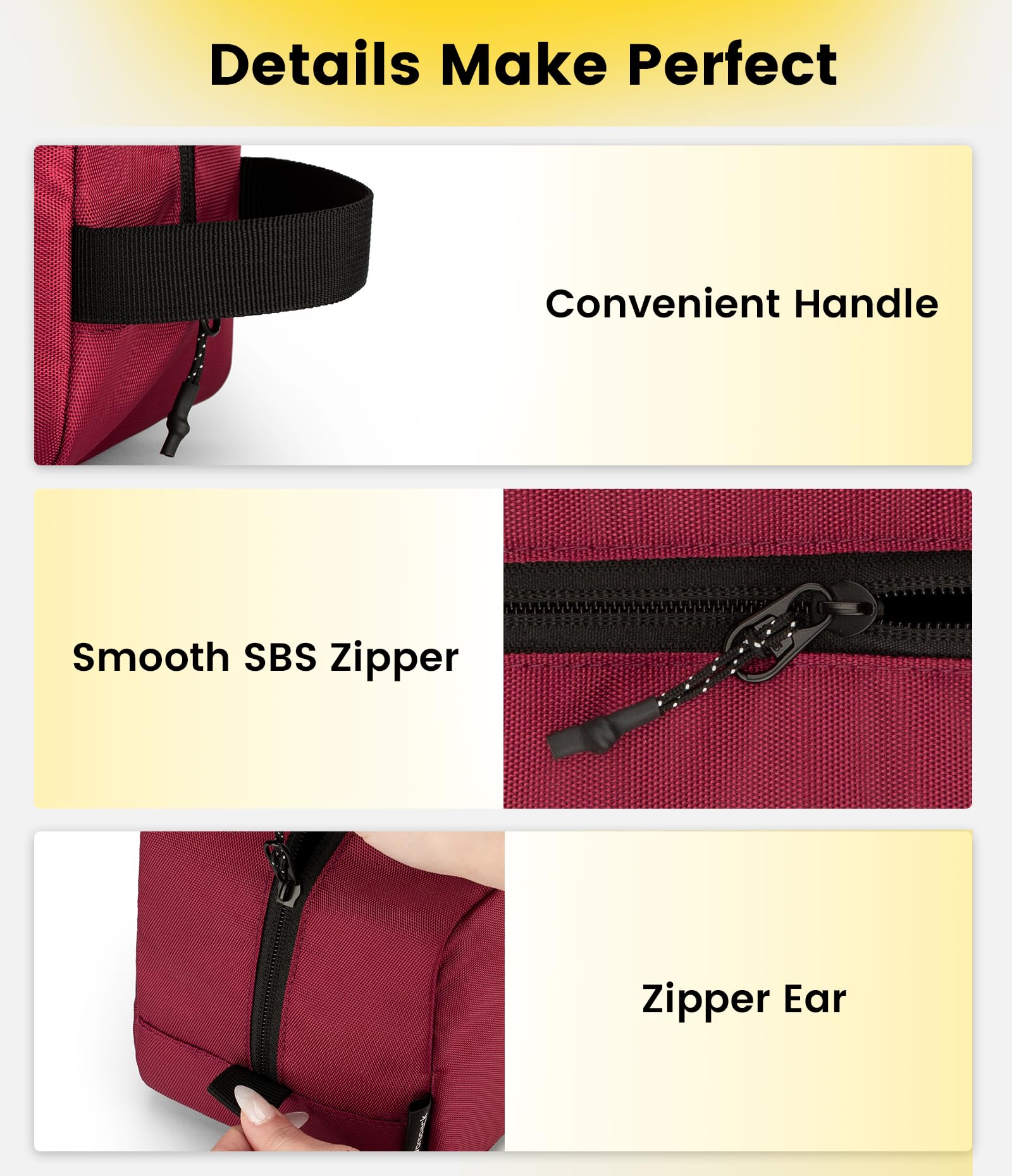 Vorspack maroon smooth zipper ensures quiet, reliable opening and closing