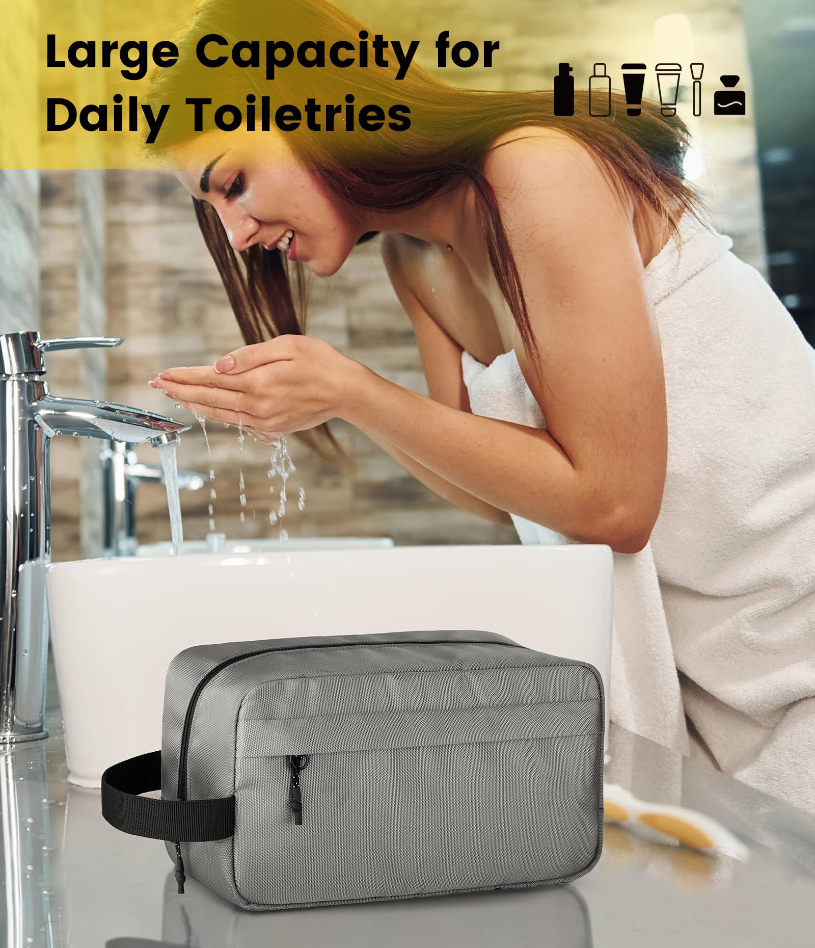 Vorspack travel toiletry bag for men grey cosmetics organization for easy makeup storage.