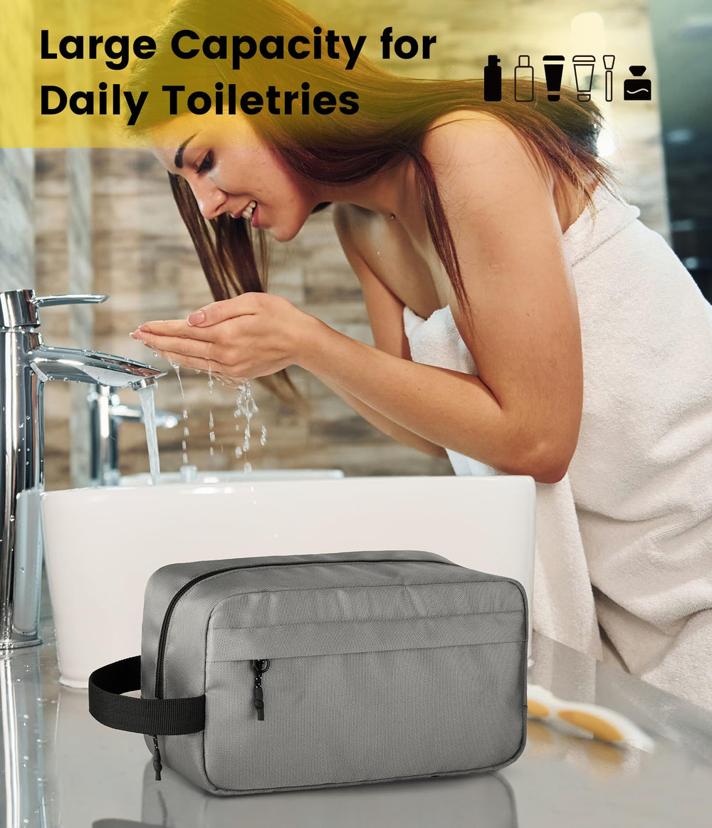 Vorspack travel toiletry bag for men grey cosmetics organization for easy makeup storage.