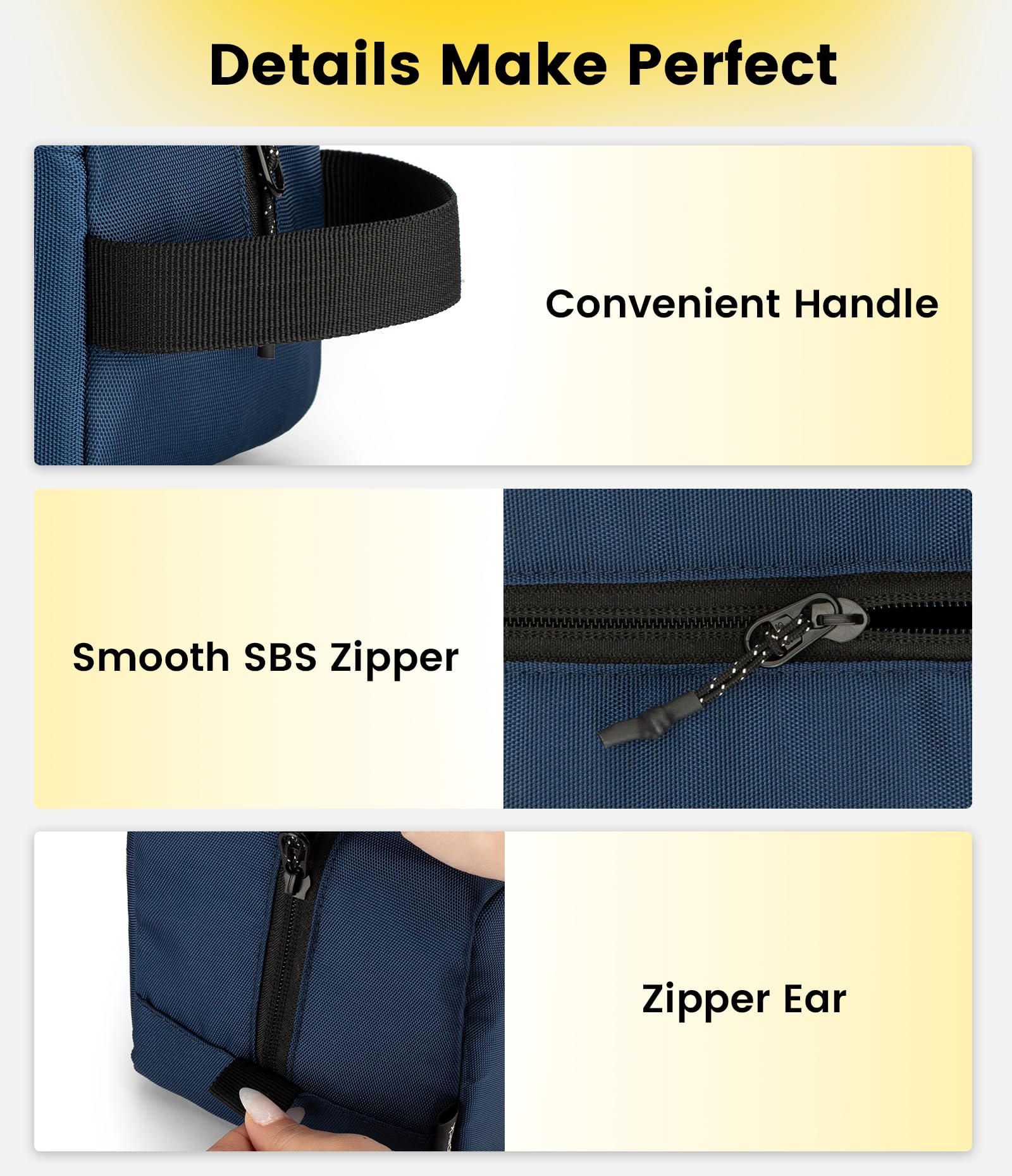 Vorspack interior-compartments navy preserves order for toiletries on business trips.