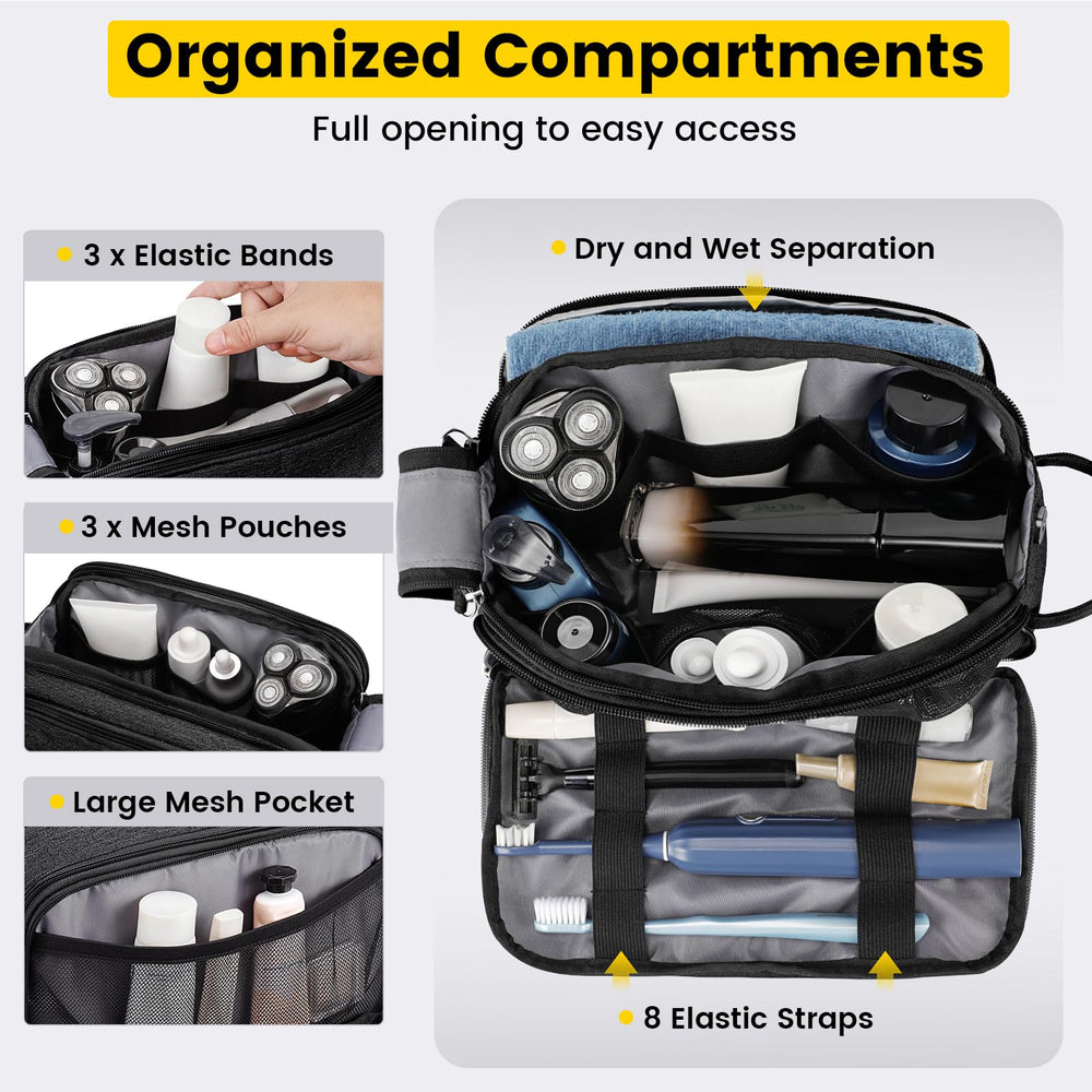 Vorspack Travel Toiletry Bag side compartments separate wet and dry items for tidy packing