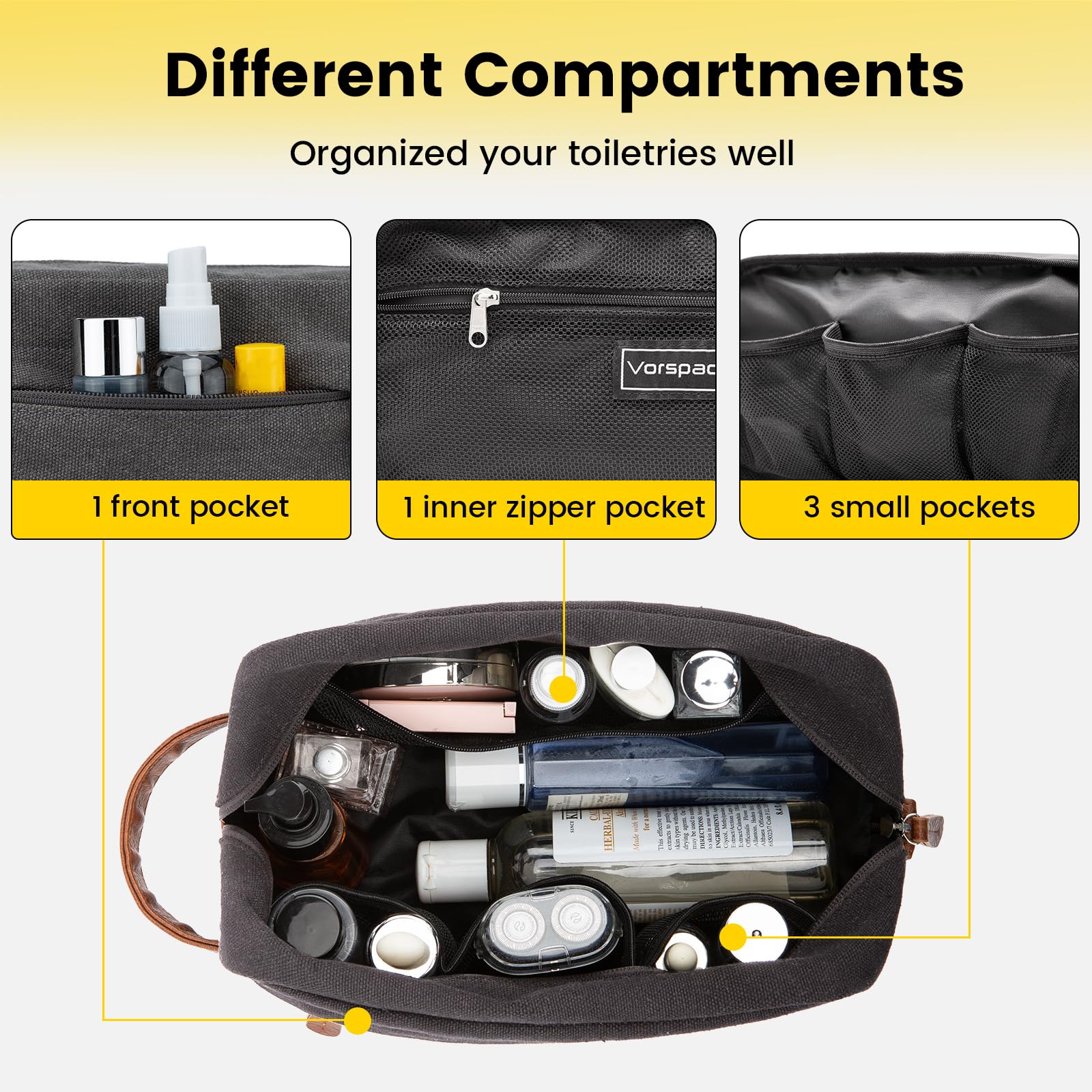 Vorspack water-resistant canvas protects contents from splashes during travel.