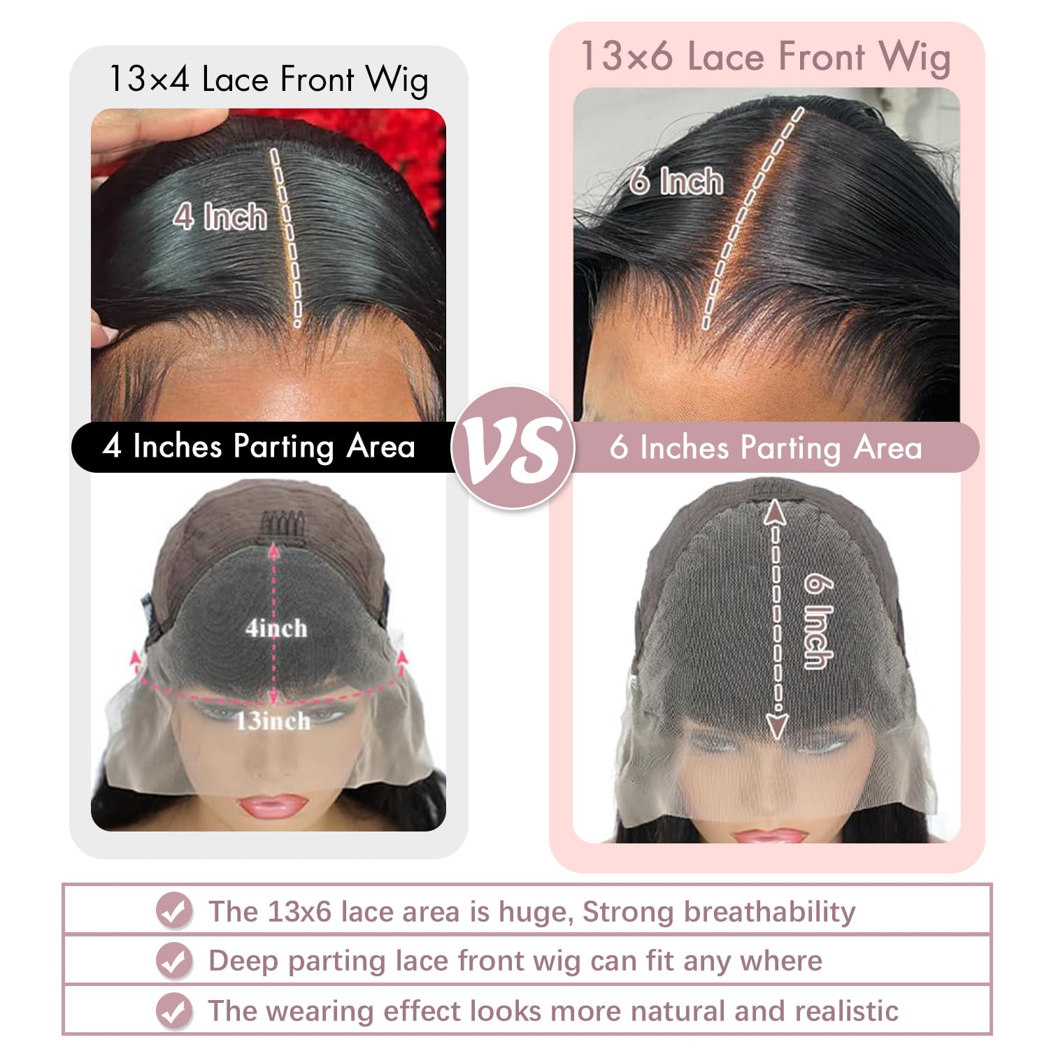 Vorynix 13x6 lace front detail highlights larger parting area for versatile styling
