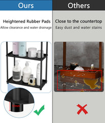 VOTZAAQ 3-tier bathroom organizer rubber pads close-up showing non-slip counter protection