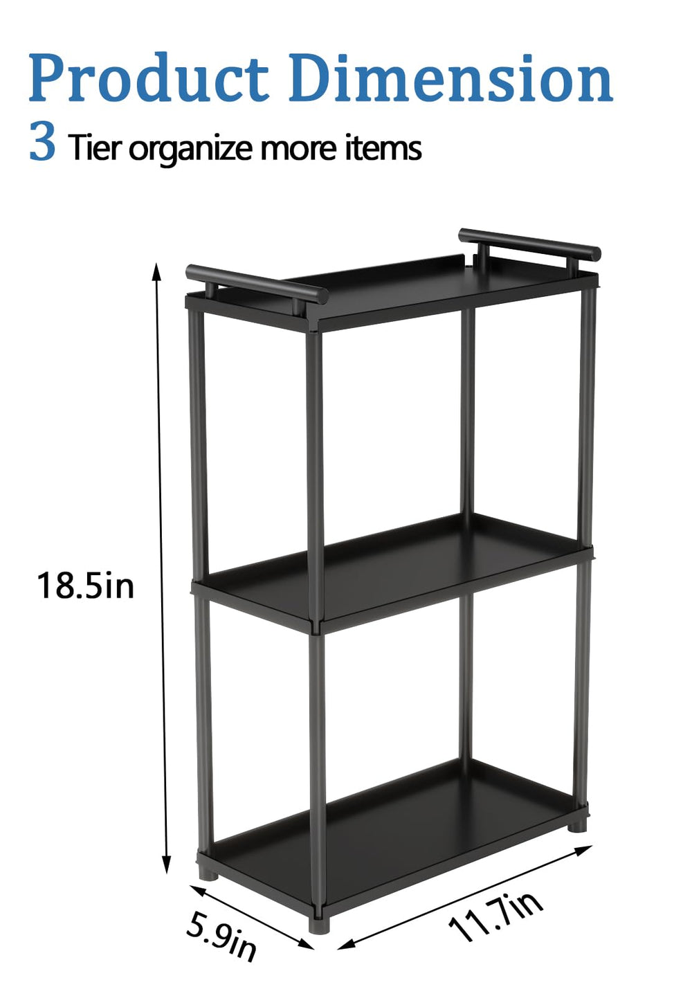 VOTZAAQ 3-tier bathroom organizer side view highlights sturdy metal frame for toiletry storage