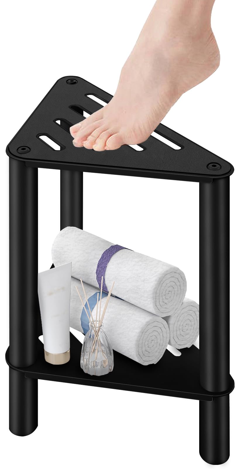 VOTZAAQ corner shower stool in stainless steel with corner fit and durability.