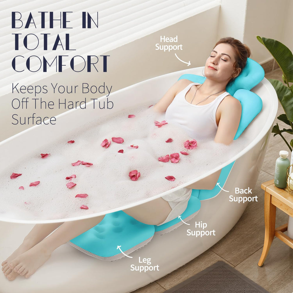 VOXOR bath pillow demonstrates 160 anti-slip suction cups for secure placement