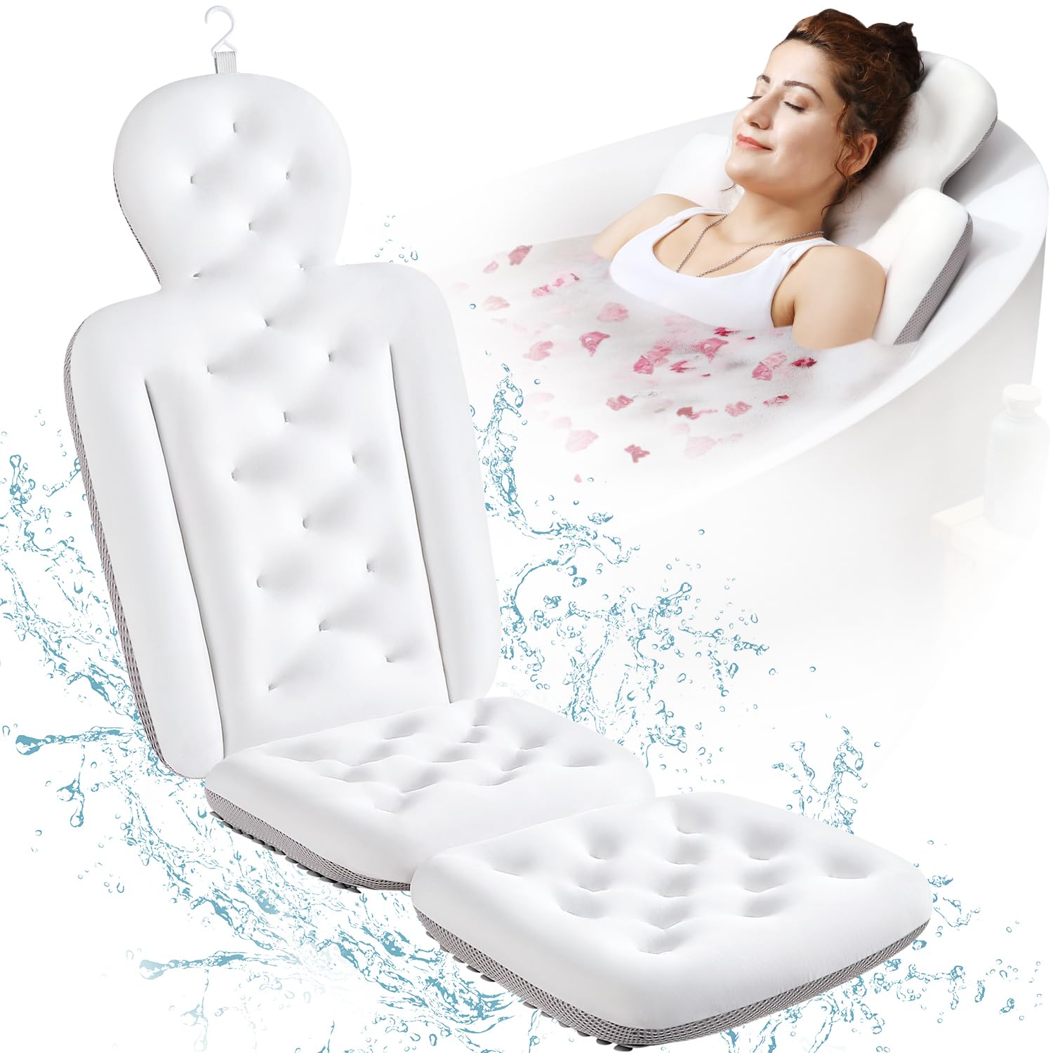 VOXOR full body bath pillow headrest provides neck support for relaxed soaking.