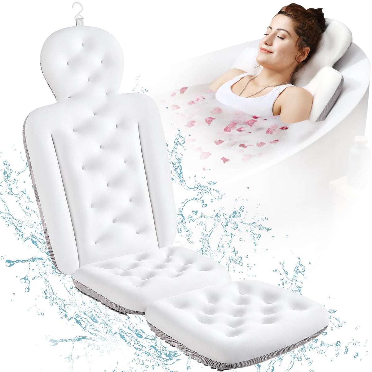VOXOR full body bath pillow headrest provides neck support for relaxed soaking.