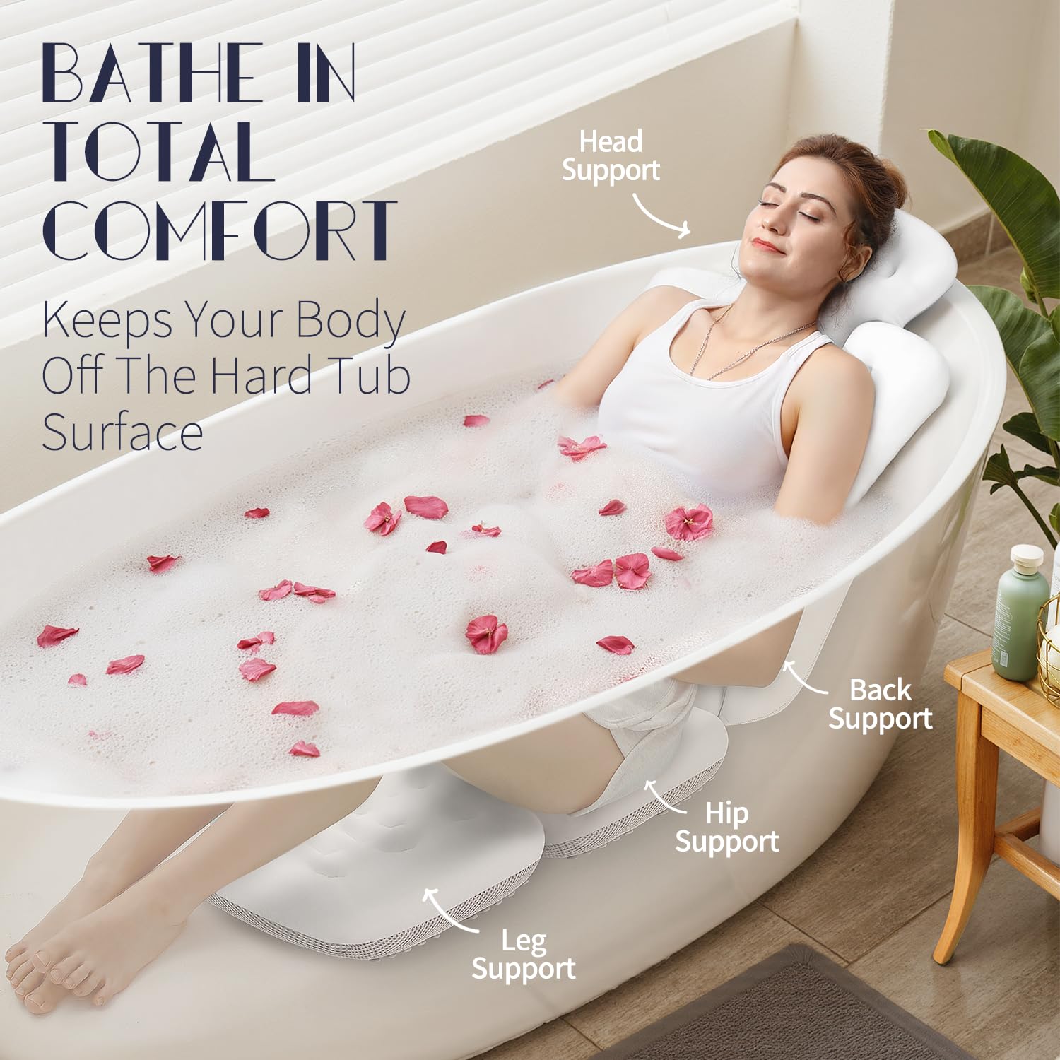 VOXOR full body bath pillow material closeup showcasing skin-friendly swimsuit fabric