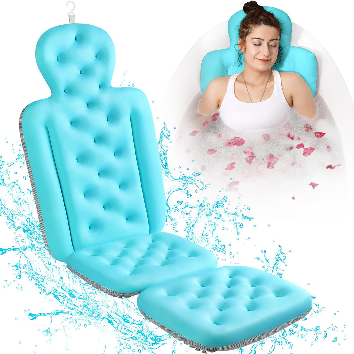 VOXOR full body bath pillow top view delivering spa-like comfort and full head-to-toe support
