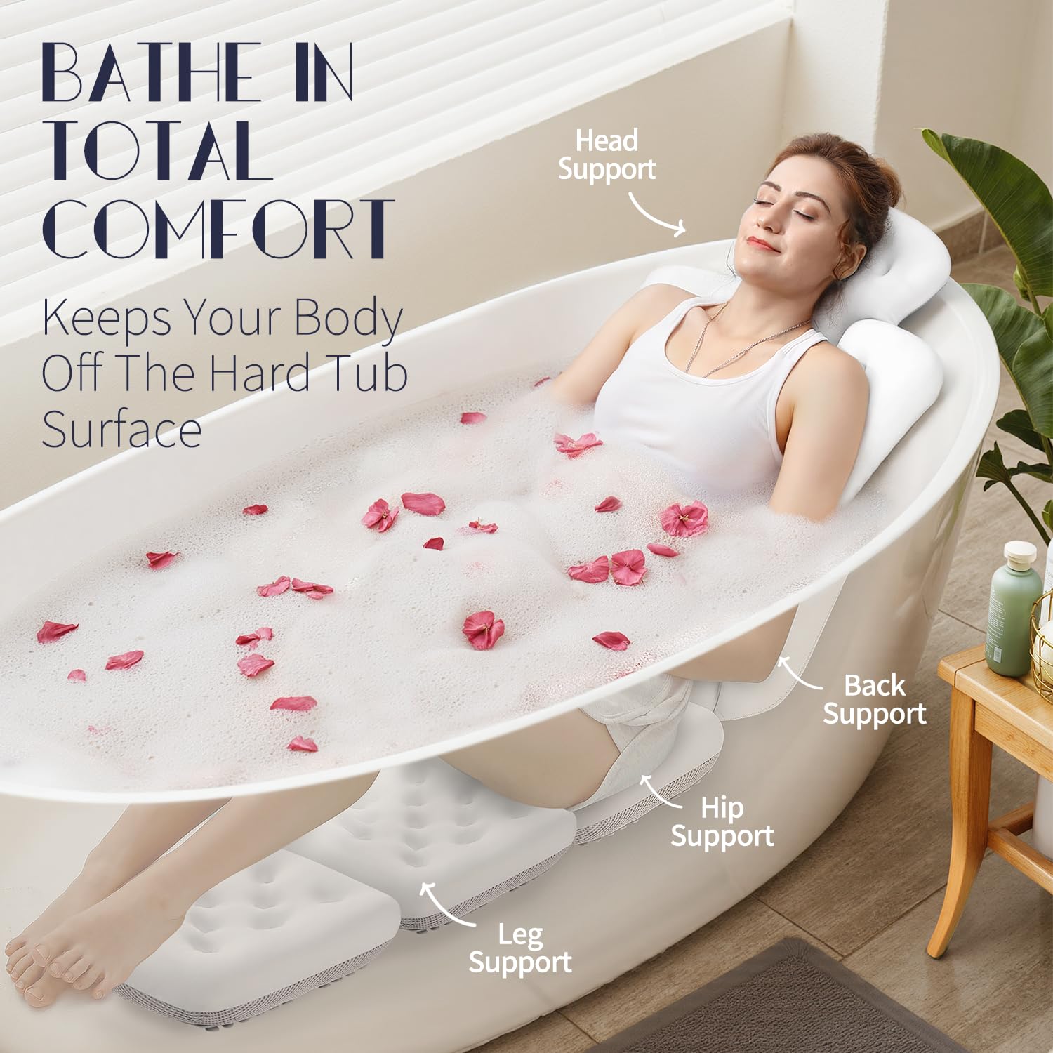 VOXOR bath pillow's swimsuit-material cushion blends softness with skin-friendly comfort