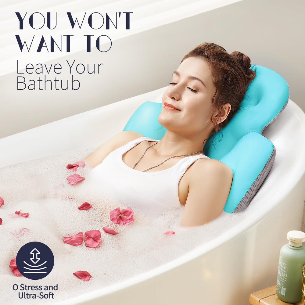 VOXOR spa-like bath pillow scene emphasizes full body support and relaxation