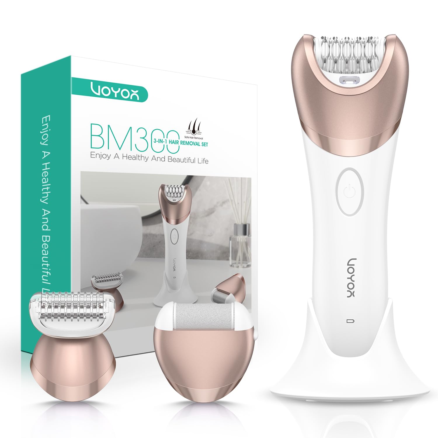 VOYOR BM300 epilator front view in champagne gold for precision hair removal and lasting smoothness