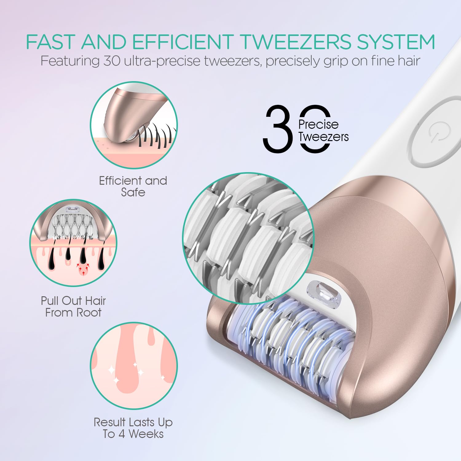VOYOR BM300 tweezers close-up highlighting 30 micro-grip tweezers for root-level removal