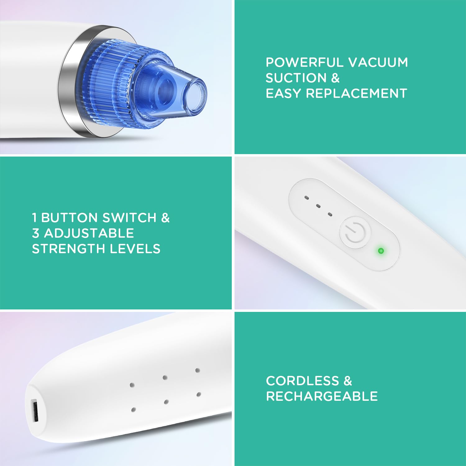 VOYOR rechargeable portable pore vacuum enables cordless use anywhere.
