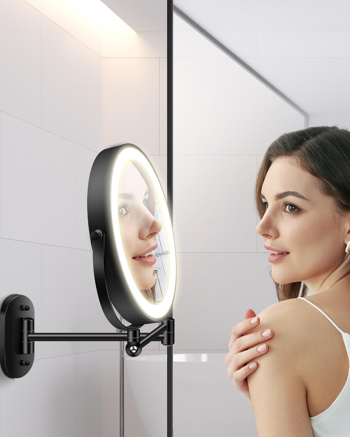 VPU mirror with extended arm in use for flexible positioning.