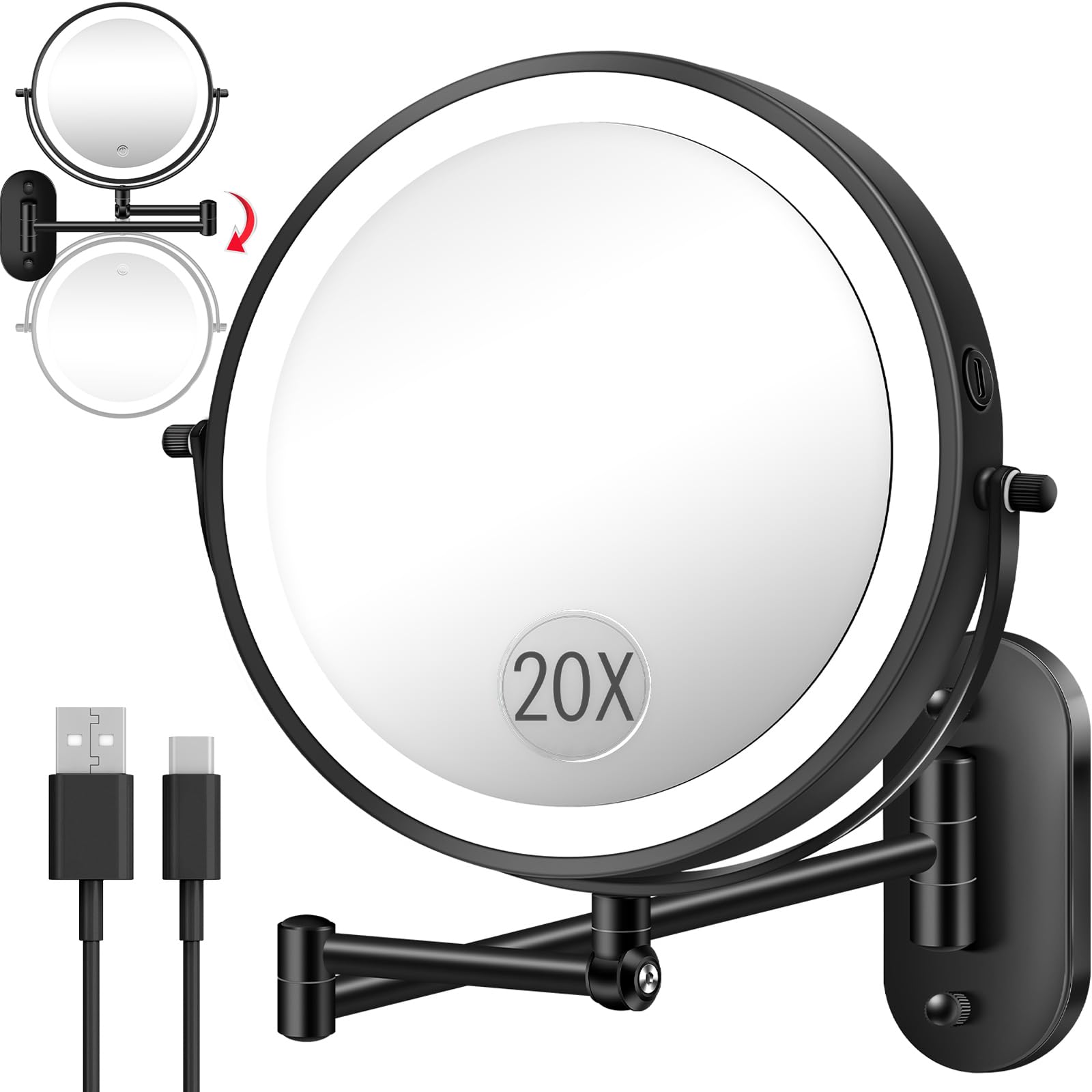 VPU 9-inch wall-mounted mirror front view enables precise makeup application.
