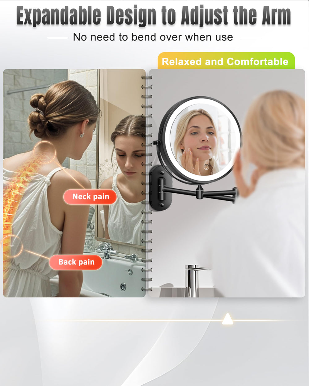 VPU extendable-arm-makeup-mirror adjusts to the perfect angle