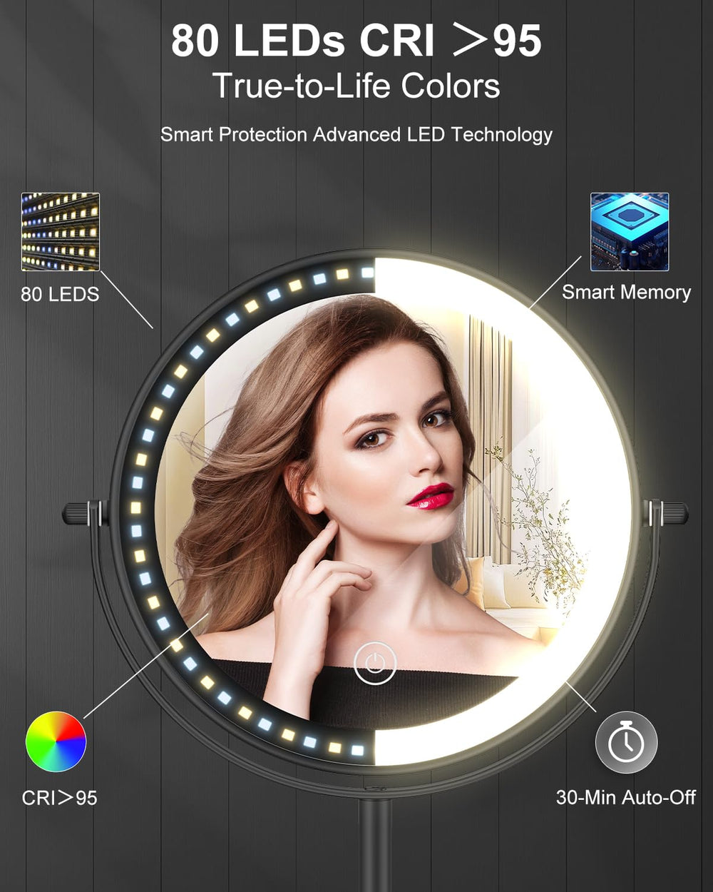 vpu makeup mirror compact design fits small desks and travel setups.