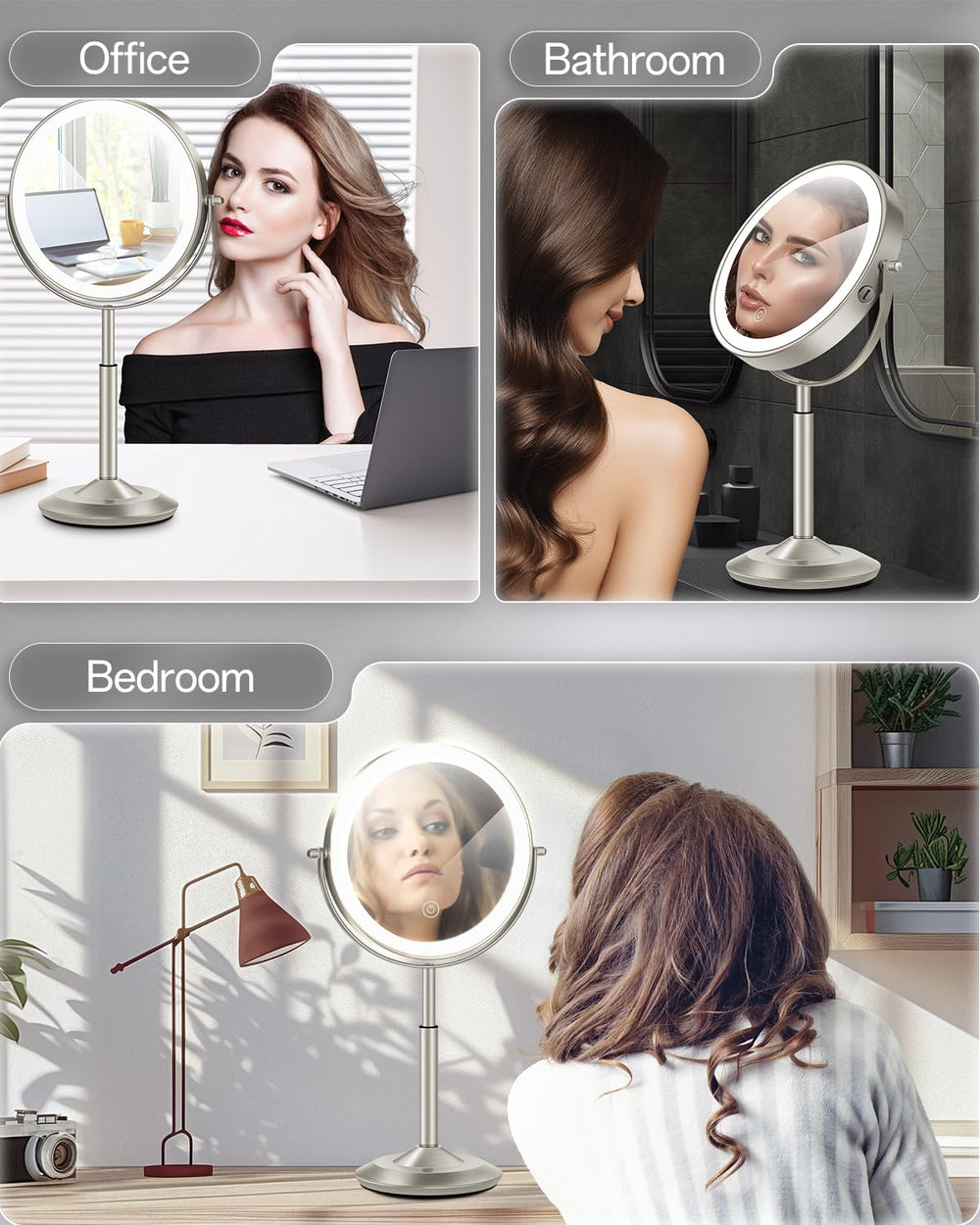VPU makeup mirror desk setup ideal for bedrooms, bathrooms, hotels, and spa-like routines.