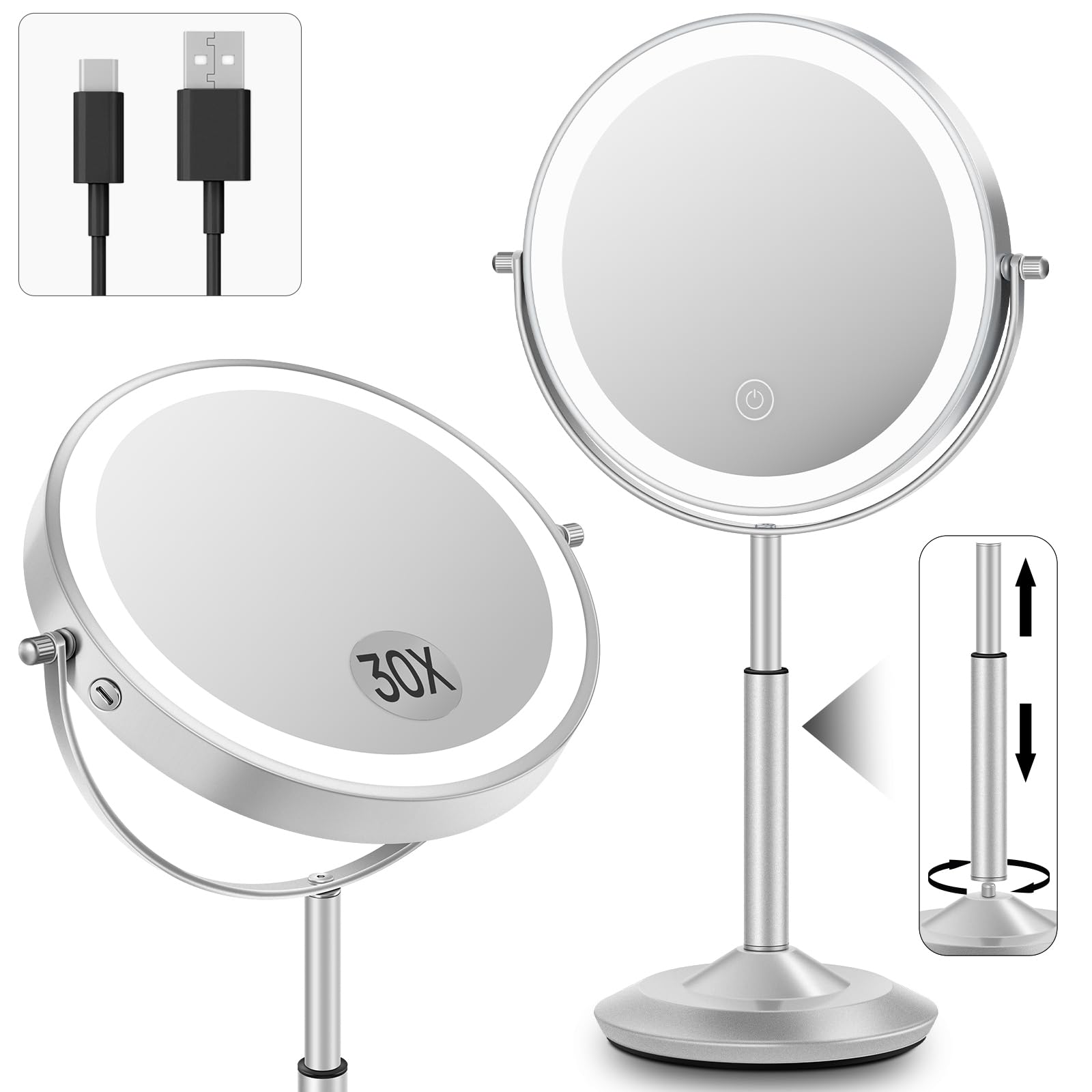 VPU makeup mirror with lights shows an 8-inch frame for precise makeup application