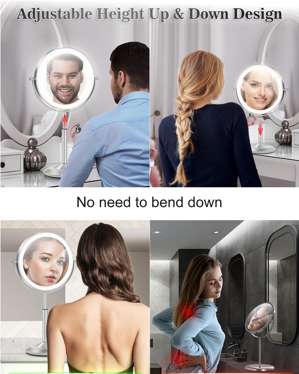 VPU mirror stands at adjustable height for comfortable positioning