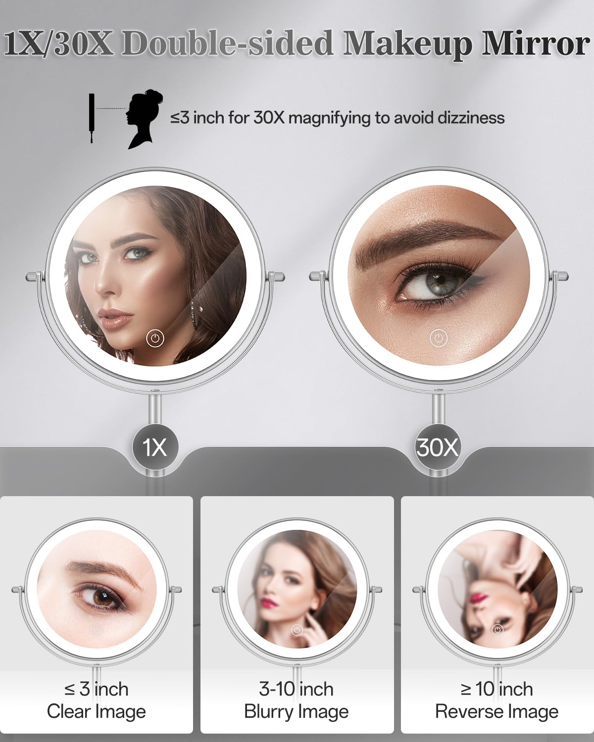 VPU makeup mirror includes three color LED lighting for versatile tasks