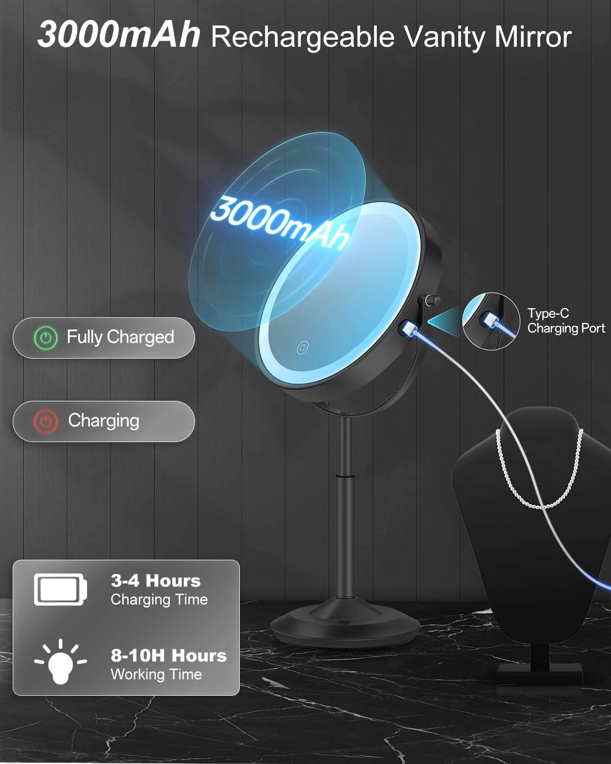 vpu makeup mirror premium metal base resists moisture and rust.