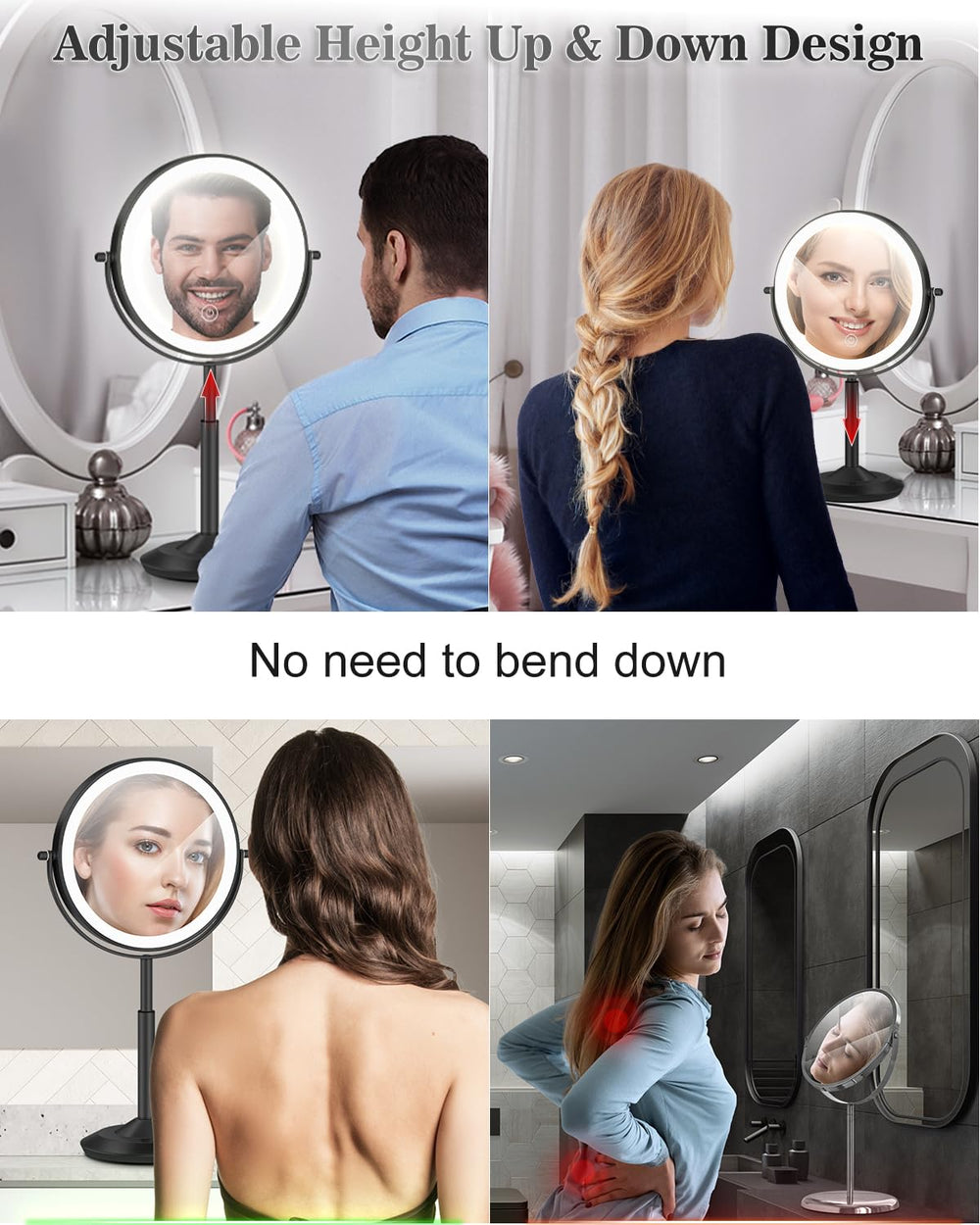 vpu makeup mirror rechargeable 3000mAh power without cords during use.