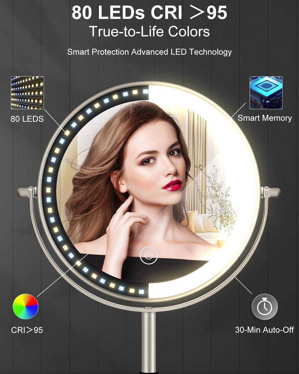 VPU makeup mirror rechargeable battery eliminates frequent replacements during busy days.