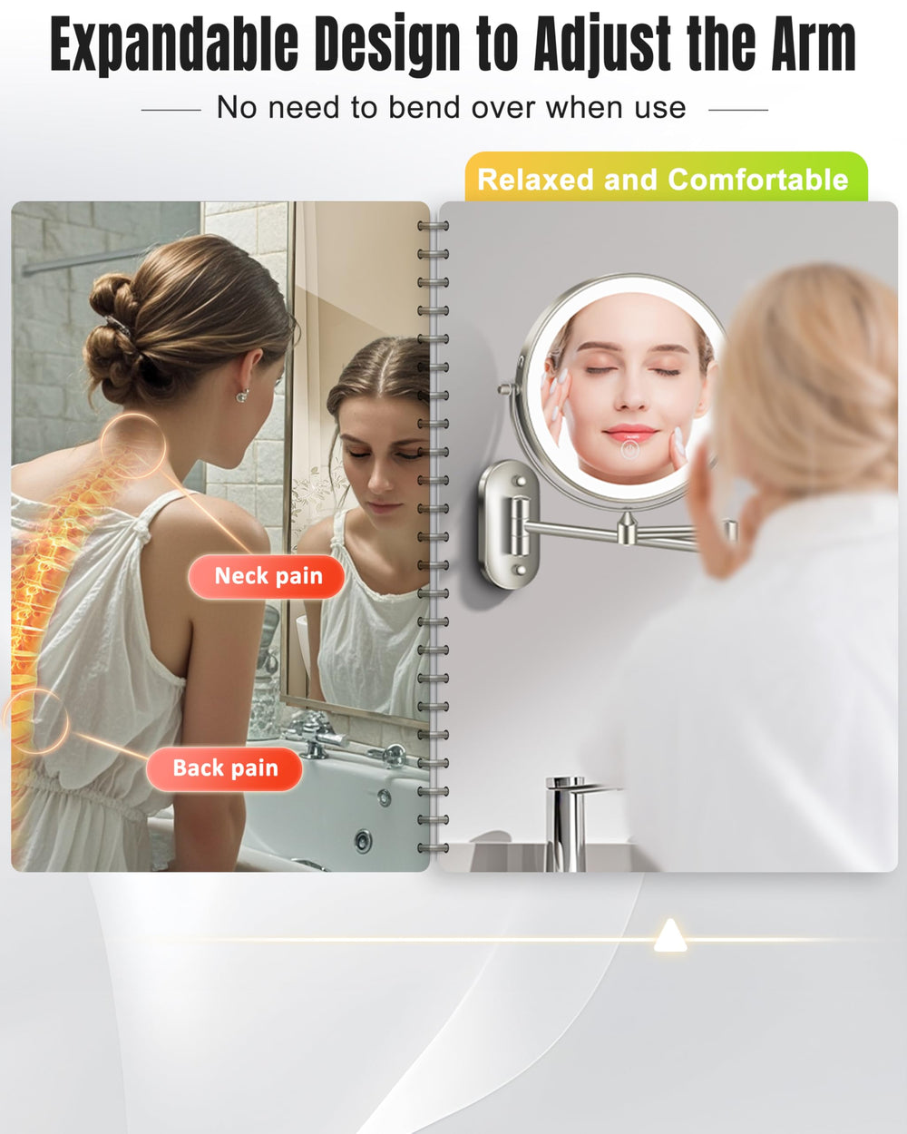 VPU rechargeable 3500mAh mirror with Type-C cable for cord-free use