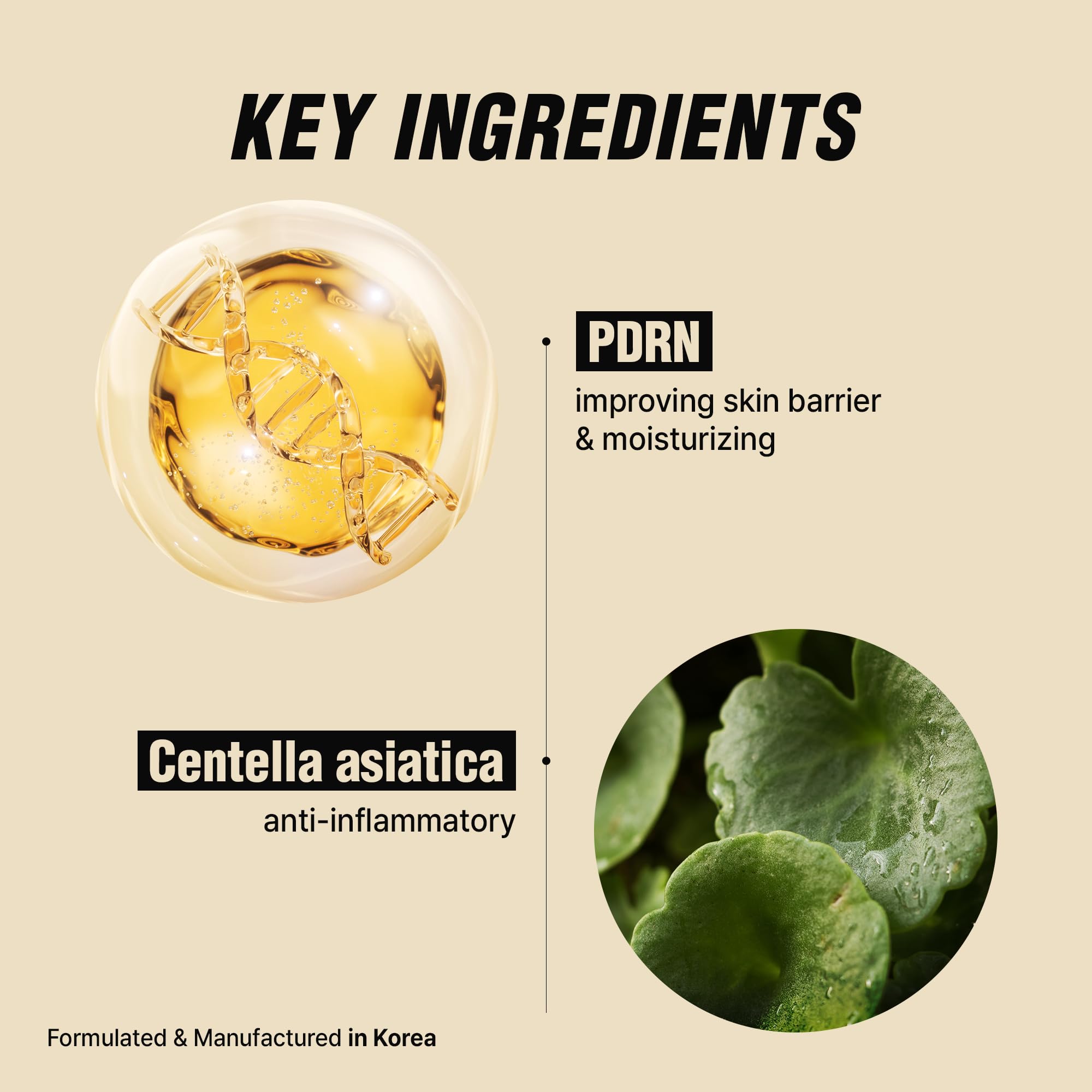 VQM Vibanquentmanka ingredients include PDRN Centella Asiatica and salmon extract for soothing care