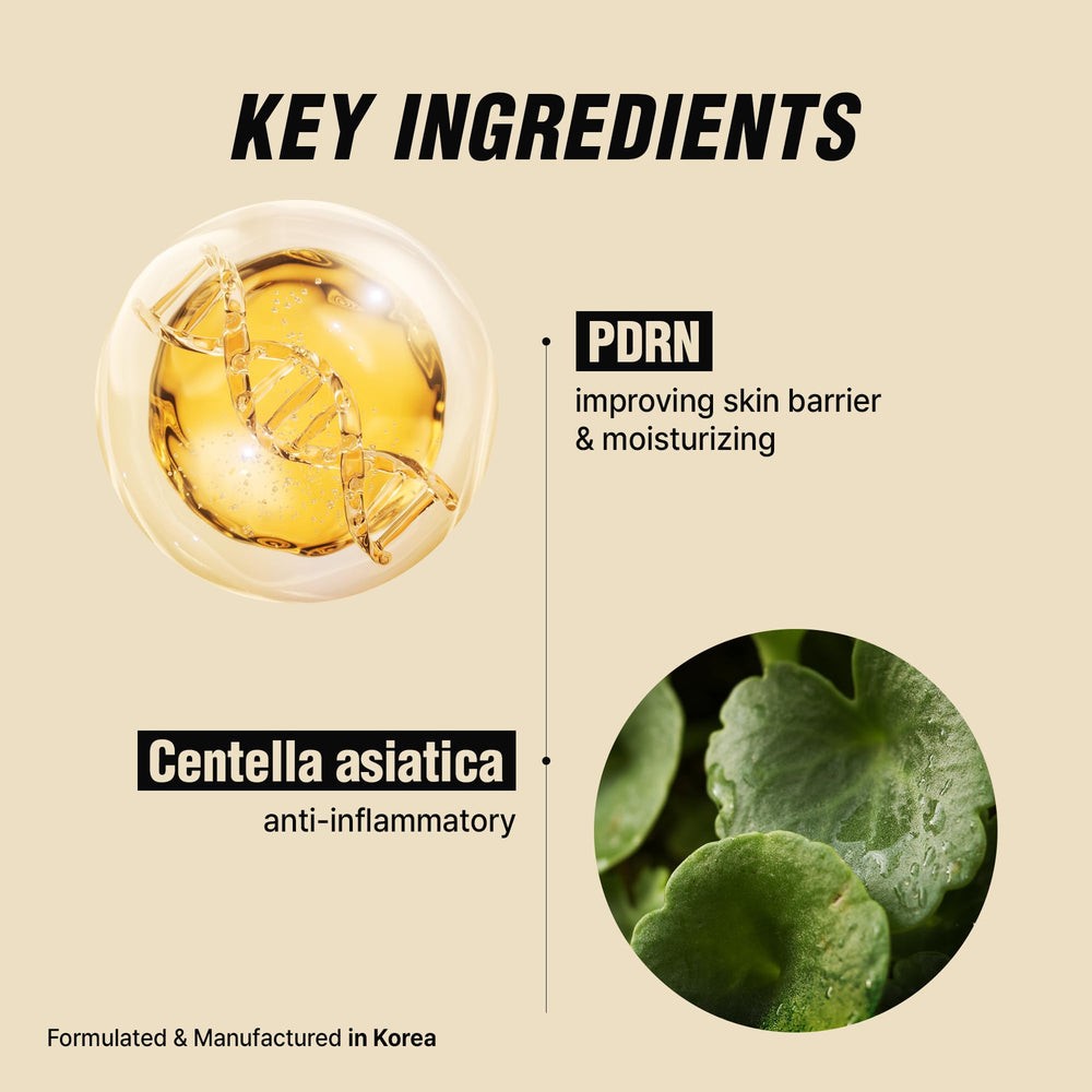 VQM Vibanquentmanka ingredients include PDRN Centella Asiatica and salmon extract for soothing care